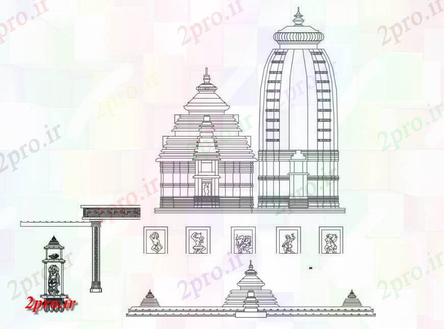 دانلود نقشه کلیسا - معبد - مکان مذهبی عناصر تزئینی از تاریخی هندو معابد اوریسا هند جزئیات خودکار   (کد125204)