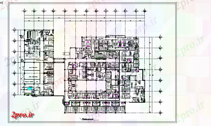 دانلود نقشه بیمارستان - درمانگاه - کلینیک پیشنهادی طراحی کلی در طراحی بیمارستان 56 در 59 متر (کد125219)