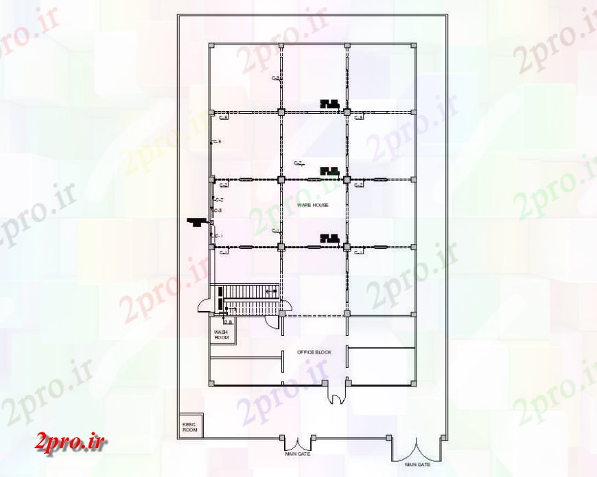 دانلود نقشه ساختمان اداری - تجاری - صنعتی از یک بلوک ساختمان اداری 7 در 12 متر (کد125243)