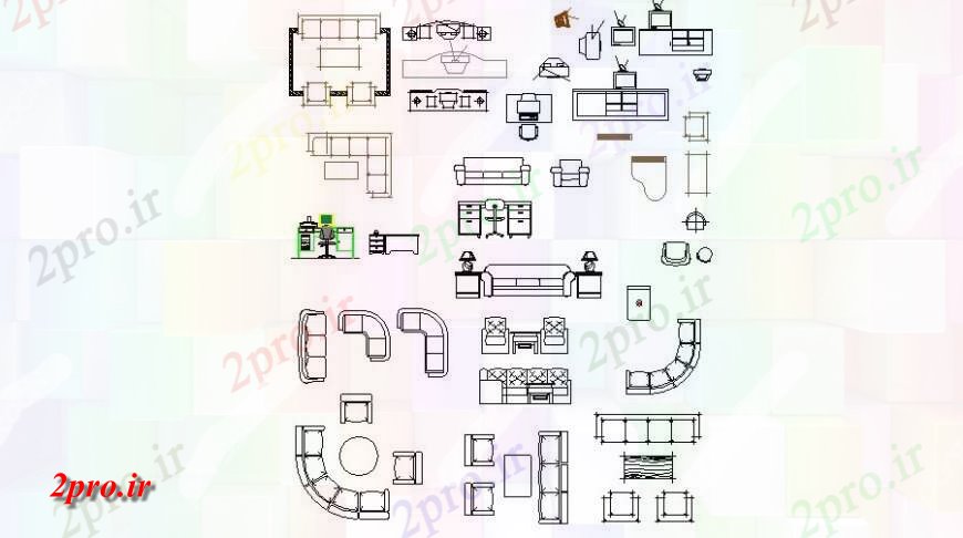 دانلود نقشه طراحی و مبلمان اتاقخلاق چند اتاق نشیمن  های  (کد125279)