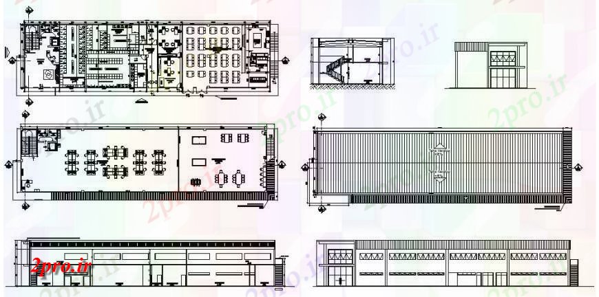 دانلود نقشه ساختمان اداری - تجاری - صنعتی دفتر نما کابین، بخش، برنامه ریزی و خودکار جزئیات 52 در 101 متر (کد125333)