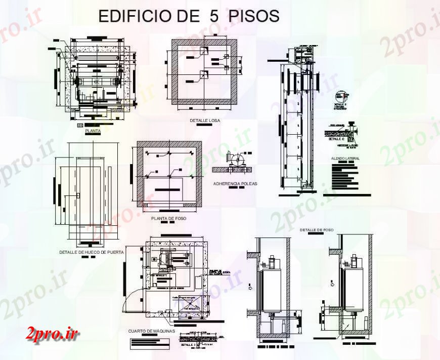 دانلود نقشه  جزئیات آسانسور و    بلوک  نما  دو بعدی  و طرحی  (کد125354)
