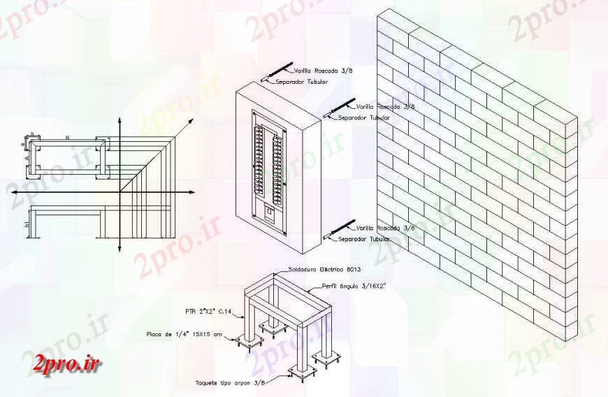 دانلود نقشه اتوماسیون و نقشه های برق دیوار سنگ تراشی آجر و الکتریکی جزء  دو بعدی   (کد125378)