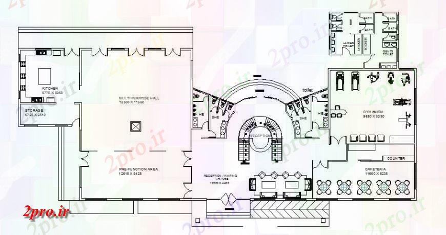 دانلود نقشه هتل - رستوران - اقامتگاه جزئیات طرحی طبقه دوم هتل ساخت 21 در 45 متر (کد125400)