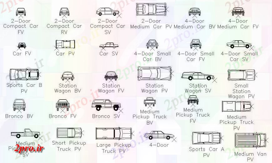 دانلود نقشه بلوک های حمل و نقل مختلف واحد ماشین جزئیات  دو بعدی  بلوک خودرو  به  (کد125405)