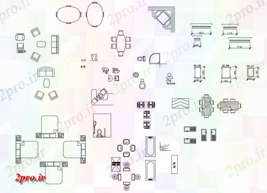 دانلود نقشه بلوک مبلمان مبلمان های مختلف و بلوک های بهداشتی  دو بعدی   (کد125471)