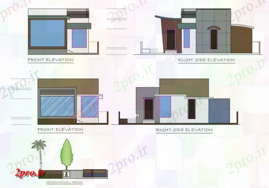 دانلود نقشه مسکونی ، ویلایی ، آپارتمان خانه نما جزئیات طرحی 11 در 12 متر (کد125479)