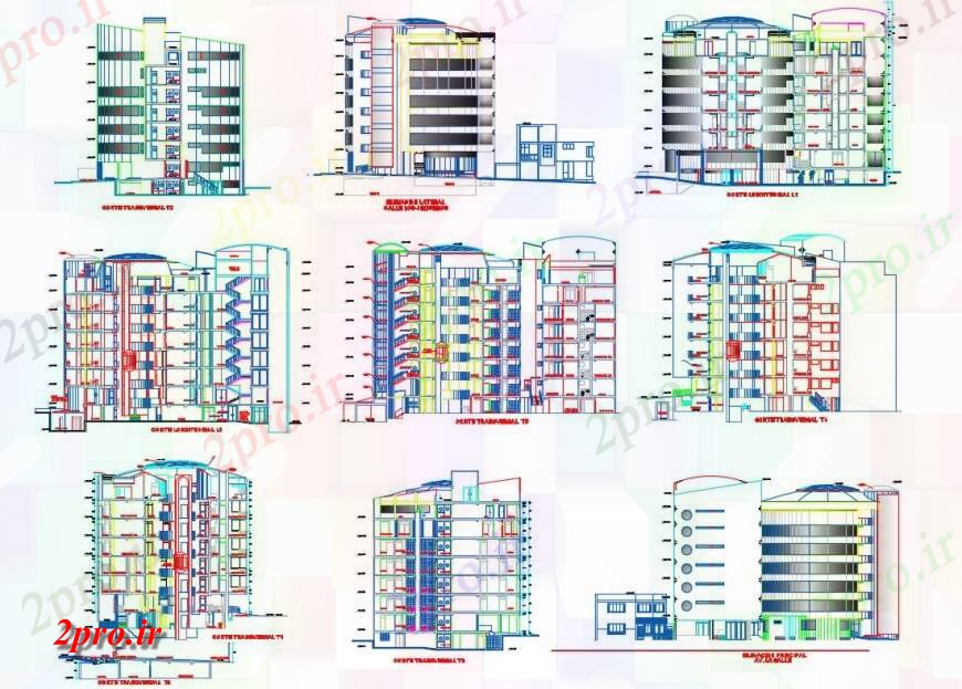 دانلود نقشه ساختمان مرتفعنما و بخش جزئیات دان ساختار ساختمان بالا دو بعدی 24 در 36 متر (کد125488)