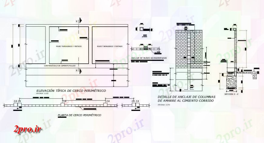 دانلود نقشه جزئیات ستون  ساخت و ساز دو بعدی  از دیوار آجری  سنگ تراشی و ستون  (کد125494)