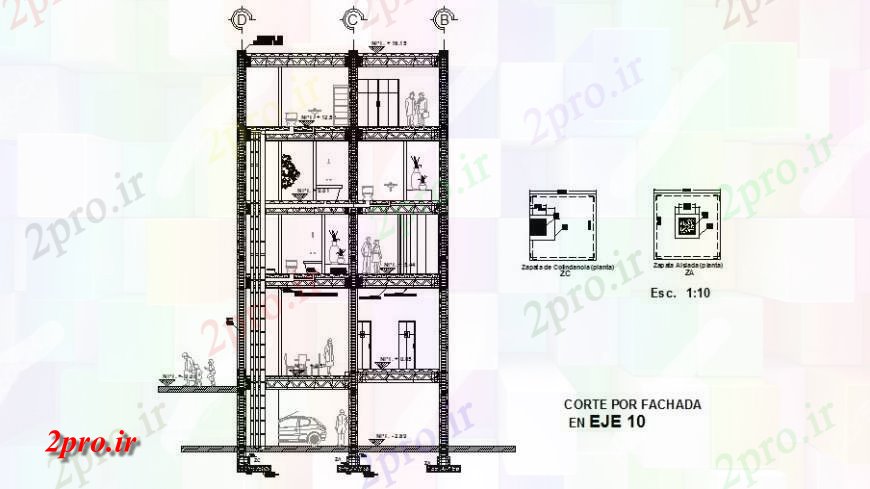 دانلود نقشه ساختمان اداری - تجاری - صنعتی جزئیات مقطعی مقابل دفتر چند طبقه ساخت (کد125501)