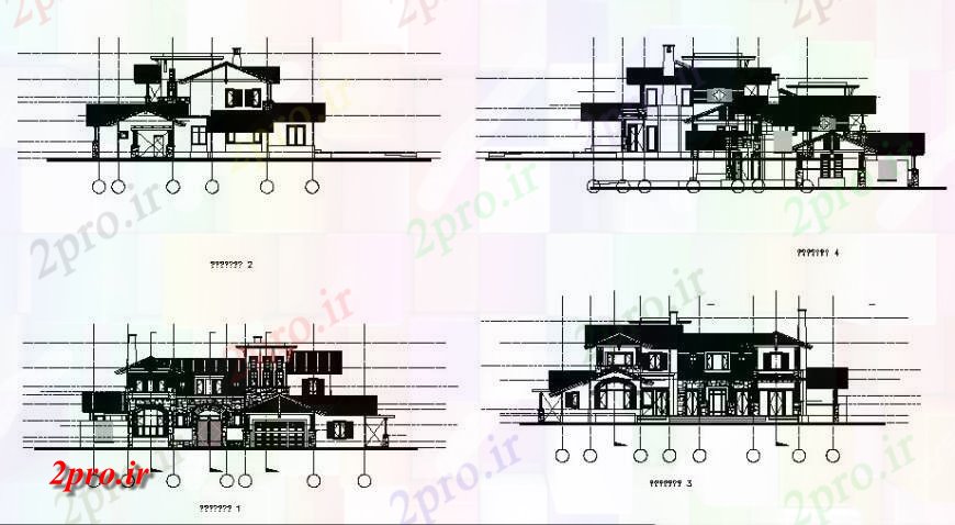 دانلود نقشه مسکونی ، ویلایی ، آپارتمان دو سطح ویلا تمام نما و بخش طرفه جزئیات 28 در 38 متر (کد125507)