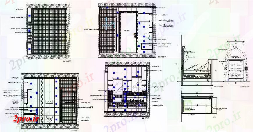 دانلود نقشه حمام مستر بخش اتاق خواب، طرحی و جزئیات داخل کشور، با  کمد لباس (کد125540)