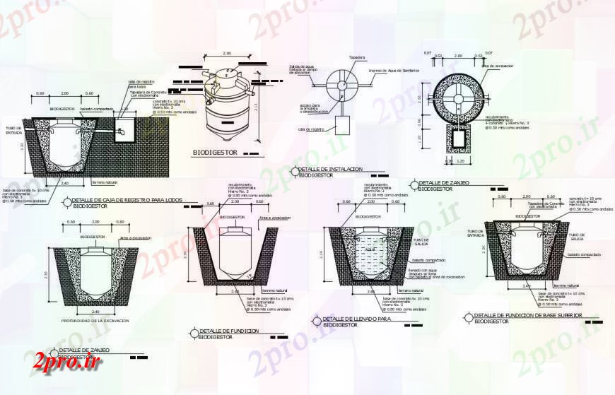 دانلود نقشه جزئیات لوله کشی جزئیات طرحی نصب و راه اندازی دو بعدی  زیستی digestor  طرحی مخزن  (کد125576)