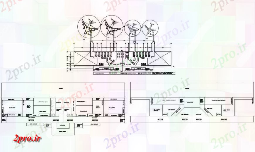 دانلود نقشه فرودگاه طرحی خط از ساختمان و پارکینگ ترمینال سیستم  دو بعدی   (کد125591)