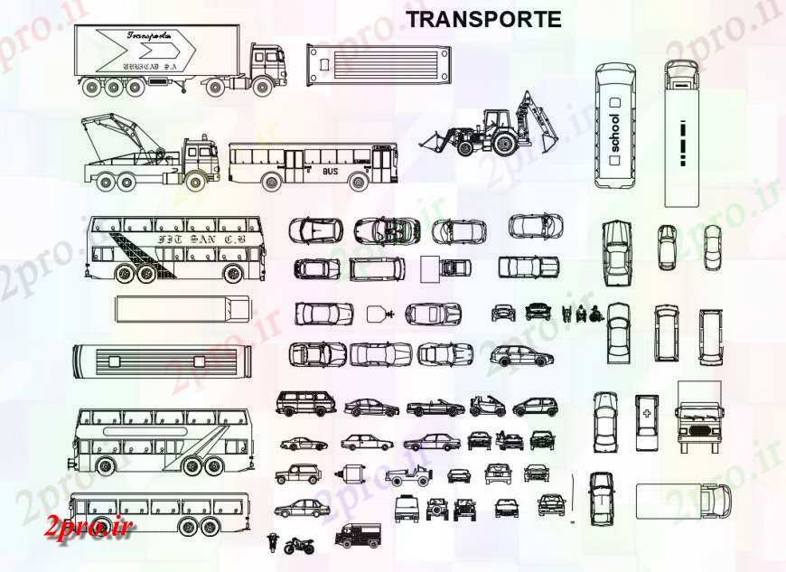 دانلود نقشه بلوک های حمل و نقل نوع مختلف از بلوک های حمل و نقل خودرو  واحد اتوکد (کد125603)