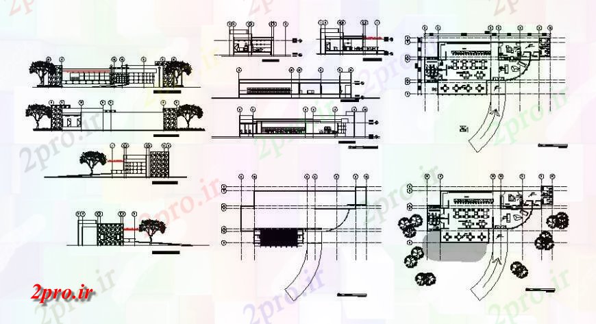 دانلود نقشه جزئیات فضای داخلی ناهار خوری  نما جزئیات و طرحی رستوران ساخت و ساز بلوک های معماری  (کد125616)