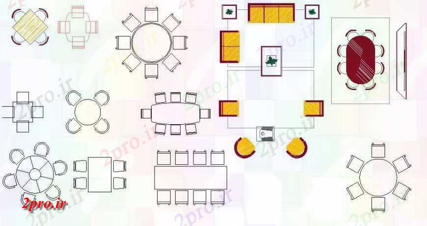 دانلود نقشه طراحی مبلمان آشپزخانه منطقه ناهار خوری میز ناهار خوری بلوک های متعدد نما (کد125633)