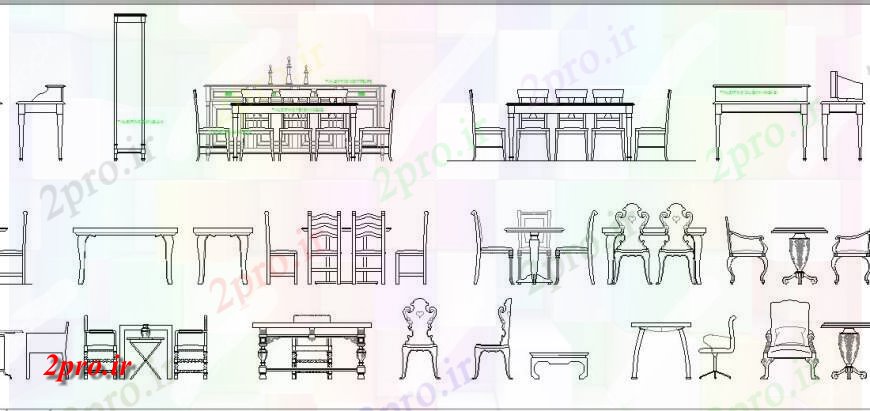 دانلود نقشه میز و صندلی میز و صندلی بلوک های متعدد  (کد125637)