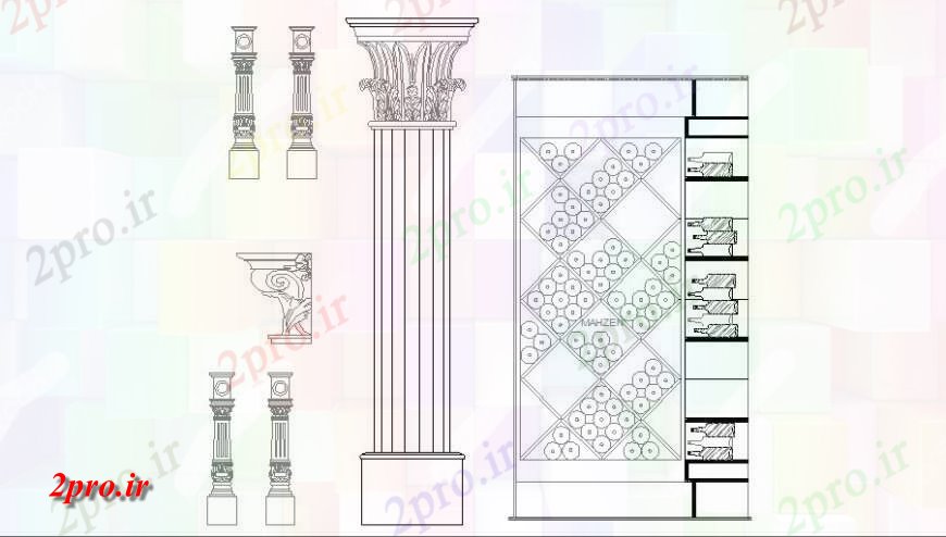 دانلود نقشه بلوک ، آرام ، نماد ستون های متعدد و بلوک های داخلی  (کد125641)