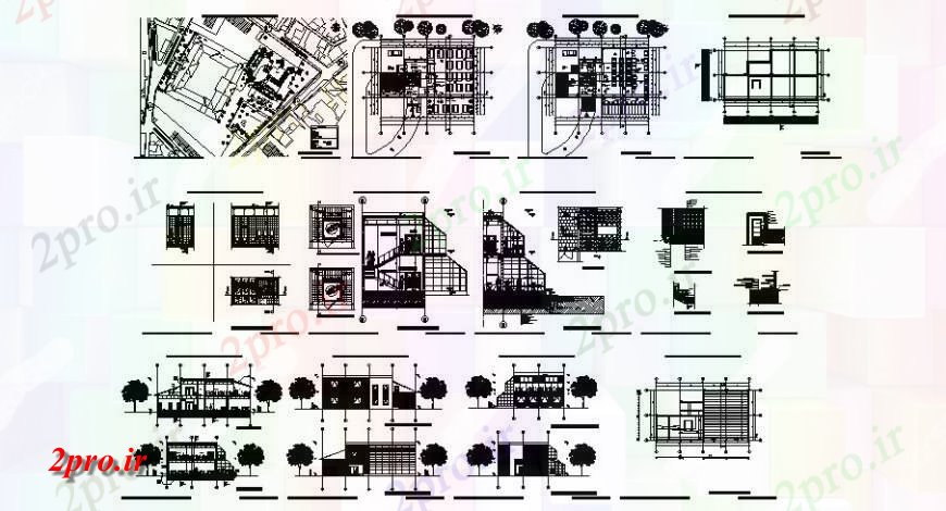دانلود نقشه جزئیات فضای داخلی ناهار خوری  نما جزئیات و بخش از ساختمان رستوران  دو بعدی   (کد125654)