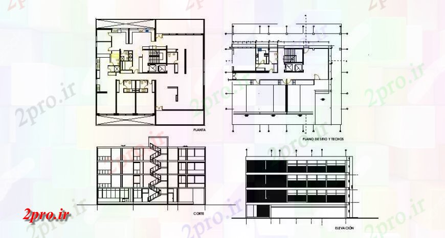 دانلود نقشه مسکونی  ، ویلایی ، آپارتمان  طرح، نما و بخش از آپارتمان   دو بعدی  معماری دیدگاه  ساخت بلوک (کد125663)