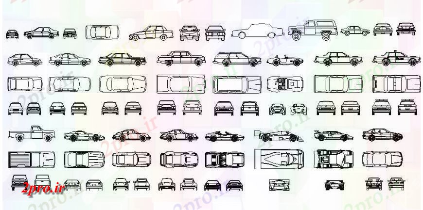 دانلود نقشه بلوک های حمل و نقل اتومبیل های خانواده دیگر و تجملات بلوک ماشین  (کد125720)