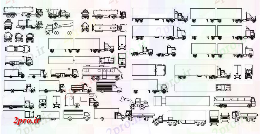 دانلود نقشه بلوک های حمل و نقل کامیون حمل و نقل متعدد و بلوک های خودرو  (کد125724)