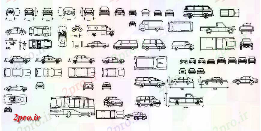 دانلود نقشه بلوک های حمل و نقل خودروهای کوچک و بلوک های وسیله نقلیه  متعدد  (کد125739)
