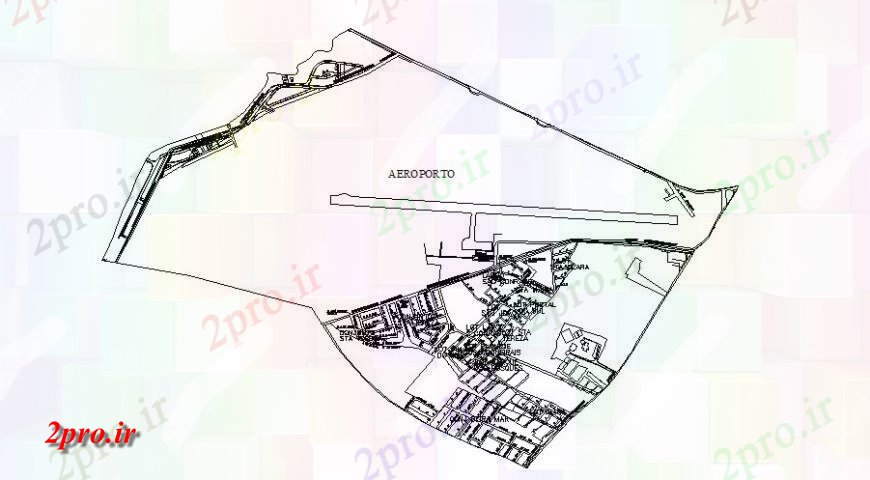 دانلود نقشه فرودگاه طرحی سایت فرودگاه با مناطق اطراف آن مجاور  (کد125754)