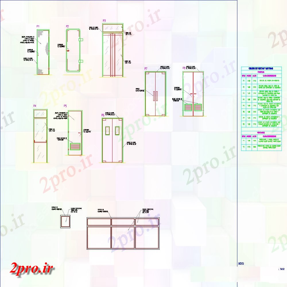 دانلود نقشه جزئیات طراحی در و پنجره  سایر درب و پنجره بلوک جزئیات  دو بعدی   (کد125774)