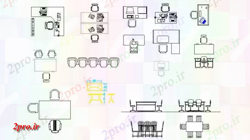 دانلود نقشه طراحی مبلمان اداری - تجاریخلاق چند مبلمان اداری و میز بلوک (کد125835)