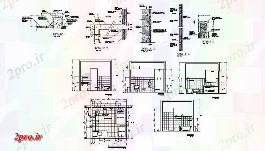 دانلود نقشه حمام مستر توالت با طراحی جزئیات وان حمام  (کد125847)