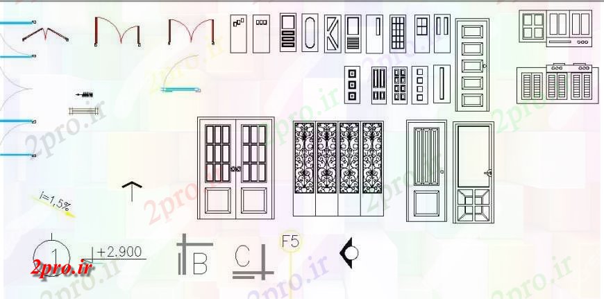 دانلود نقشه جزئیات طراحی در و پنجره  چند بلوک درب های تک و دو  (کد125873)