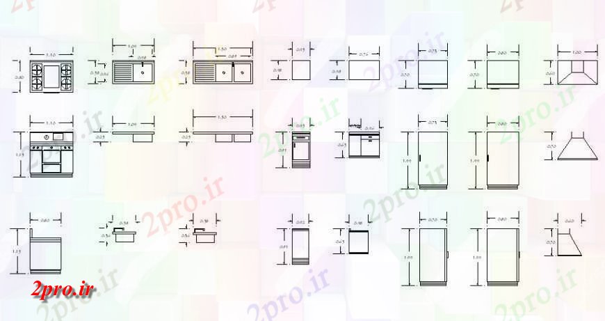 دانلود نقشه طراحی مبلمان آشپزخانه آشپزخانه نما لوازم   (کد125912)