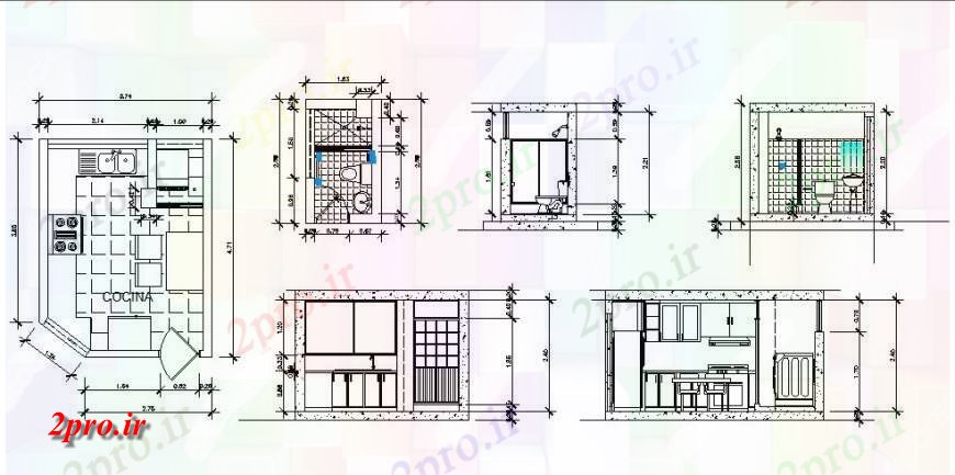 دانلود نقشه جزئیات طراحی ساخت آشپزخانه آشپزخانه داخلی نما جزئیات و طرحی دیدگاه بلوک (کد125924)
