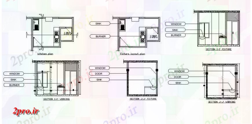 دانلود نقشه جزئیات طراحی ساخت آشپزخانه طرحی  آشپزخانه و بخش  چیدمان  دو بعدی  اتوکد (کد125929)