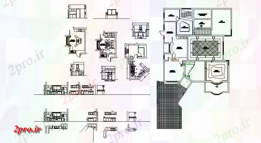 دانلود نقشه جزئیات طراحی ساخت آشپزخانه طرحی خانه با آشپزخانه داخلی  چیدمان  دو بعدی  اتوکد (کد125933)