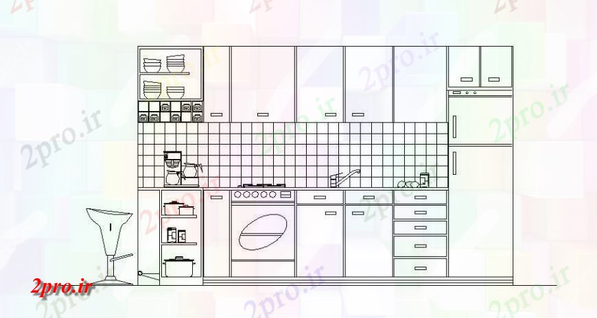 دانلود نقشه جزئیات طراحی ساخت آشپزخانه آشپزخانه نما جزئیات  طرحی  (کد125934)