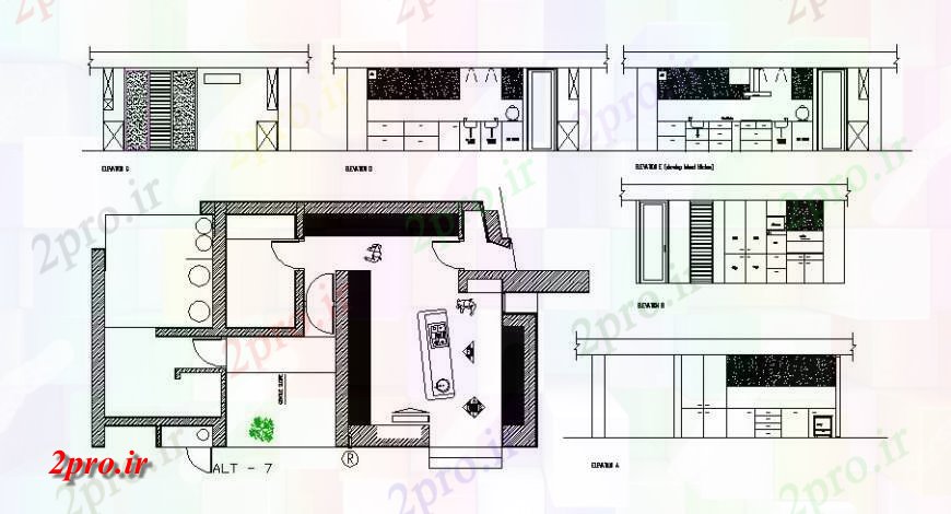 دانلود نقشه جزئیات طراحی ساخت آشپزخانه طرحی و نما از  آشپزخانه دو بعدی  طرحی دیدگاه اتوکد (کد125941)