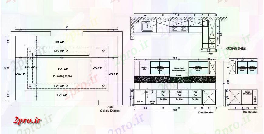 دانلود نقشه جزئیات طراحی ساخت آشپزخانه طرحی جزئیات و نما منطقه آشپزخانه  چیدمان  دو بعدی  اتوکد (کد125946)