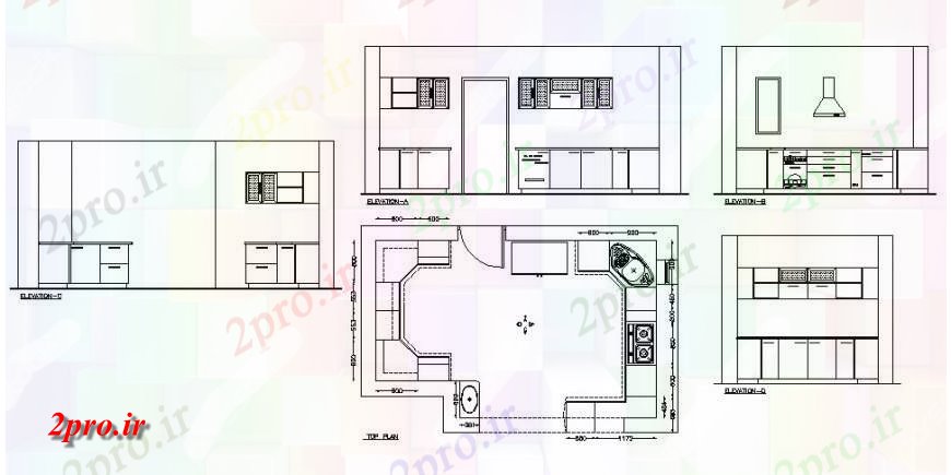 دانلود نقشه جزئیات طراحی ساخت آشپزخانه آشپزخانه طرحی با نما دو بعدی   نظر  (کد125948)