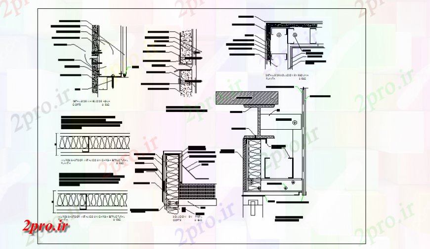 دانلود نقشه جزئیات ساخت و ساز معماری مبتنی بر طراحی بخش دیوار جزئیات از خانه طراحی (کد125951)