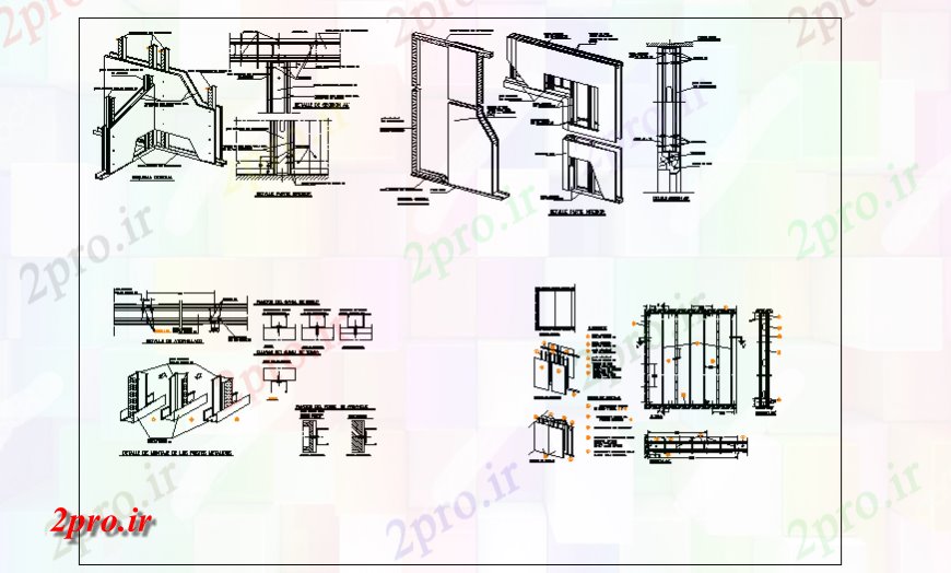 دانلود نقشه قالب اسکلت فلزی  معماری بر اساس مونتاژ فلز پست بخش جزئیات از خانه طراحی (کد125952)
