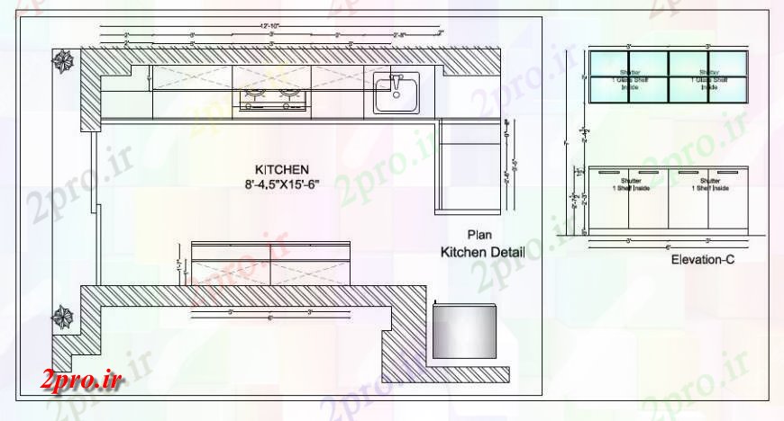 دانلود نقشه جزئیات طراحی ساخت آشپزخانه آشپزخانه و لوازم بلوک دو بعدی   نظر طرحی  (کد125964)