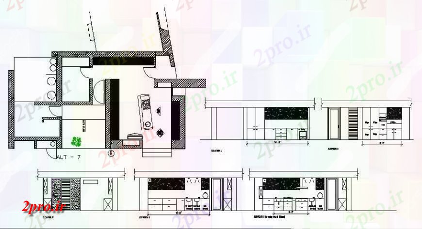 دانلود نقشه جزئیات طراحی ساخت آشپزخانه طرحی و نما آشپزخانه جزئیات  بلوک (کد125967)