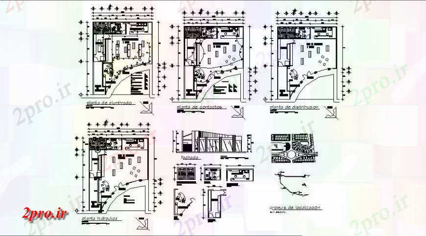 دانلود نقشه نمایشگاه ; فروشگاه - مرکز خرید طرحی ساختمان فروشگاه و جزئیات نما دو بعدی 12 در 15 متر (کد125980)