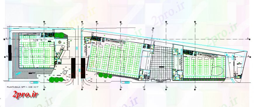 دانلود نقشه معماری معروف طبقه همکف دراز کردن جزئیات 48 در 231 متر (کد125986)