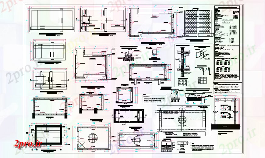 دانلود نقشه طراحی جزئیات ساختار مخزن type2-V  1000 M3 دال فوقانی (کد126067)