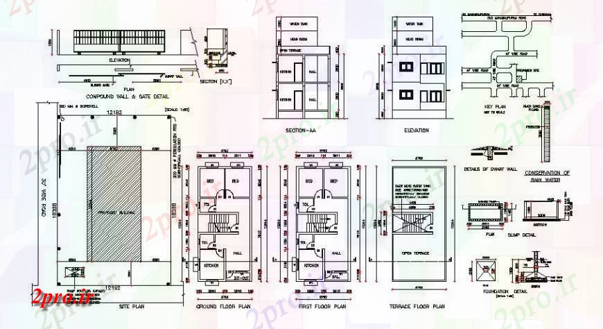 دانلود نقشه مسکونی  ، ویلایی ، آپارتمان  یک خانواده نما خانه، بخش، طرحی سایت، طرحی طبقه و خودکار  جزئیات (کد126080)