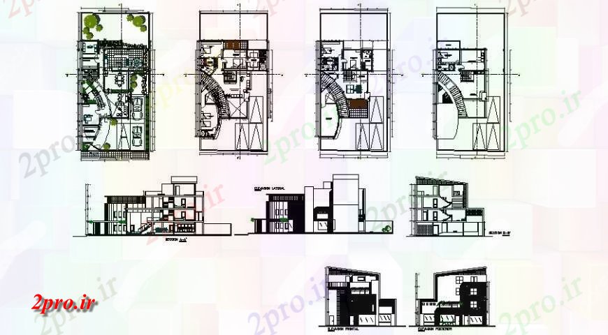 دانلود نقشه مسکونی  ، ویلایی ، آپارتمان  تجملات خانواده تنها خانههای ویلایی نما، بخش، طرحی طبقه و خودکار  جزئیات  (کد126086)